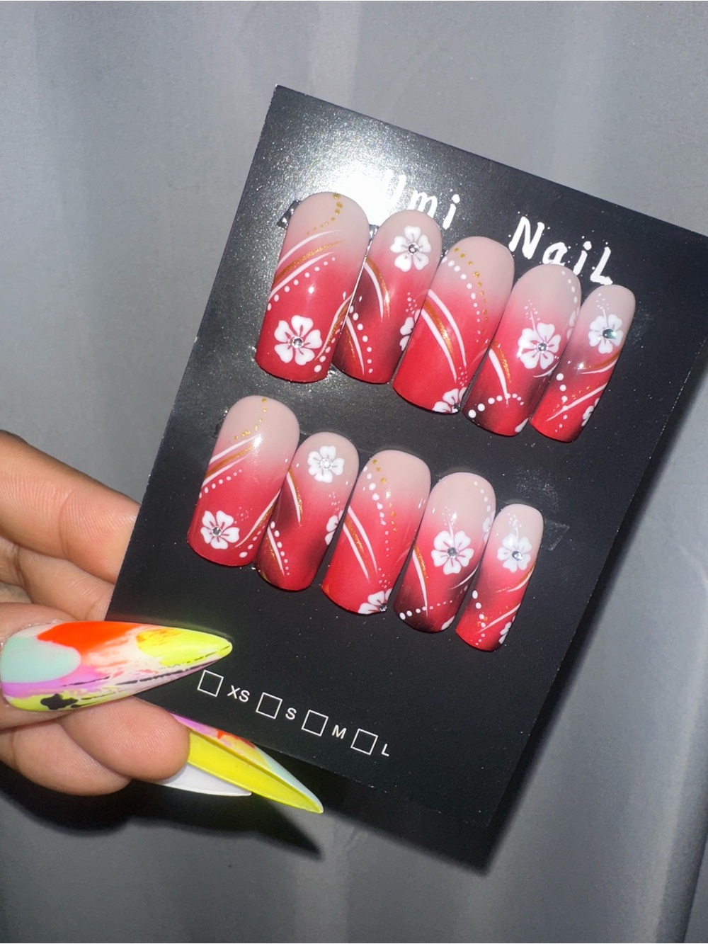Red Floral Press-On Nail Set - Women Accessories